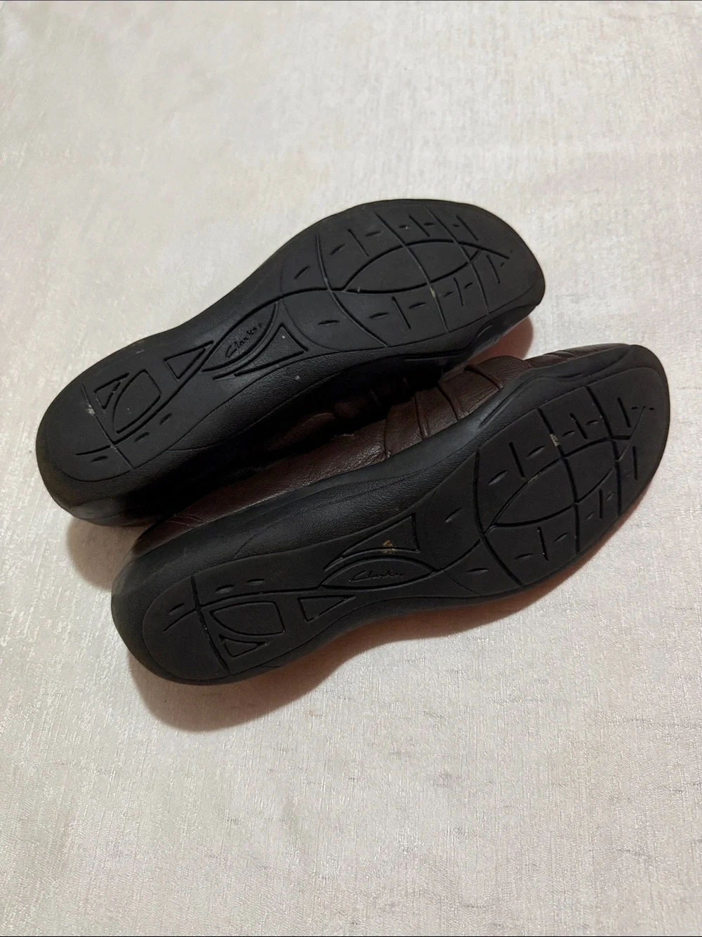 Clarks Brown Leather Slip-On Loafers with Decorative Button